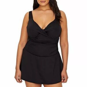 ANNE COLE Twist Front Tummy Control UW Swimdress Swimsuit Plus Size 24W Black